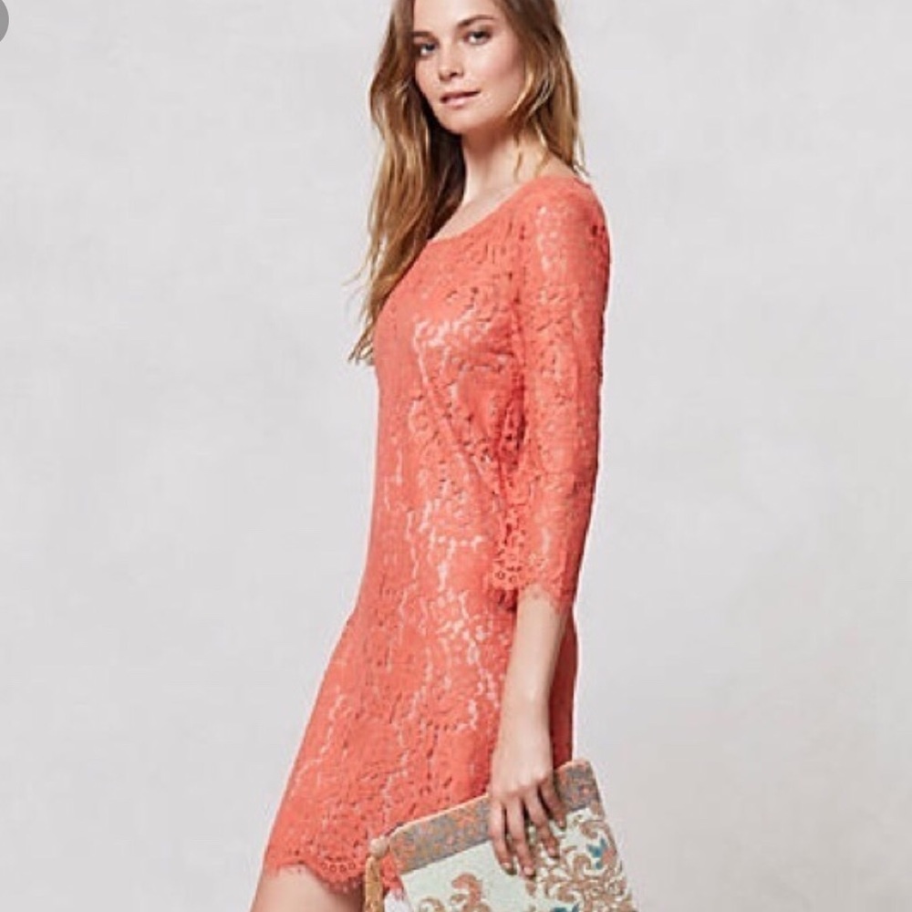HP 🎉Anthropologie Coral Floral Lace Short Dress